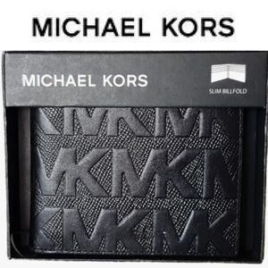 Michael Kors Embossed MK Pattern Slim Jetset Billfold Wallet- Black